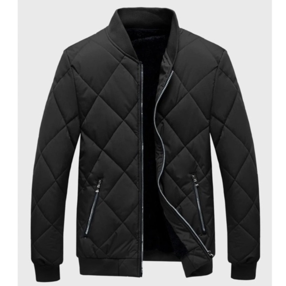 Men Black zipper pocket bomber jacket coat quilted